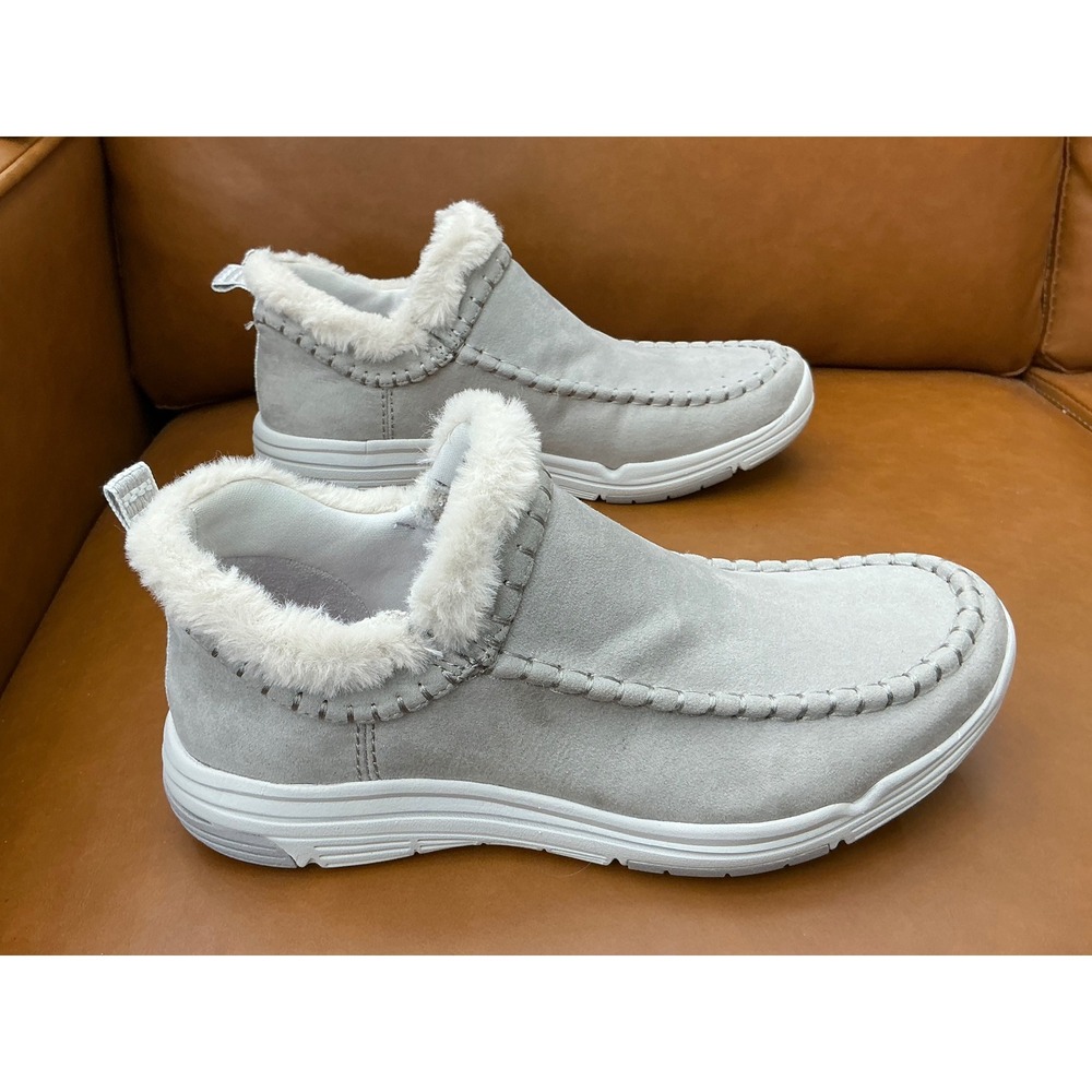 Ryka Ariana Slip On Sneaker Womens 8.5 Grey Faux Fur Trim Whipstitch